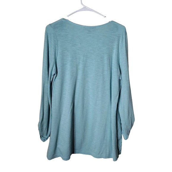 Gloria Vanderbilt Top Womens Medium Dual Sided Tab Sleeves Embroidered Hem - Picture 2 of 13